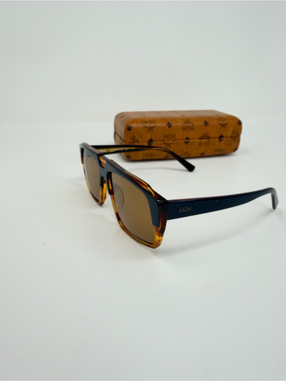 MCM Two-Tone Rectangular Sunglasses - Tortoise & Navy - Picture 7 of 11